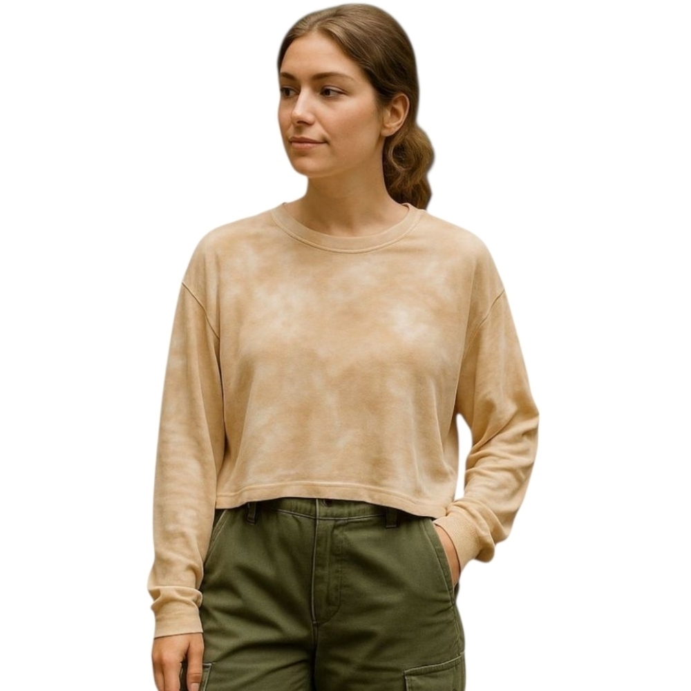 Love Tree Tie Dye Cropped Sweatshirt Sz M Beige Drop Shoulder Relaxed Granola